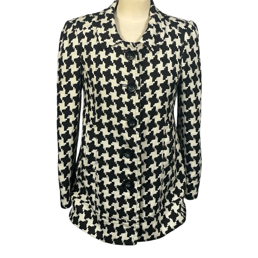 Style & Co Black White Houndstooth Button Down Coat Sz 10